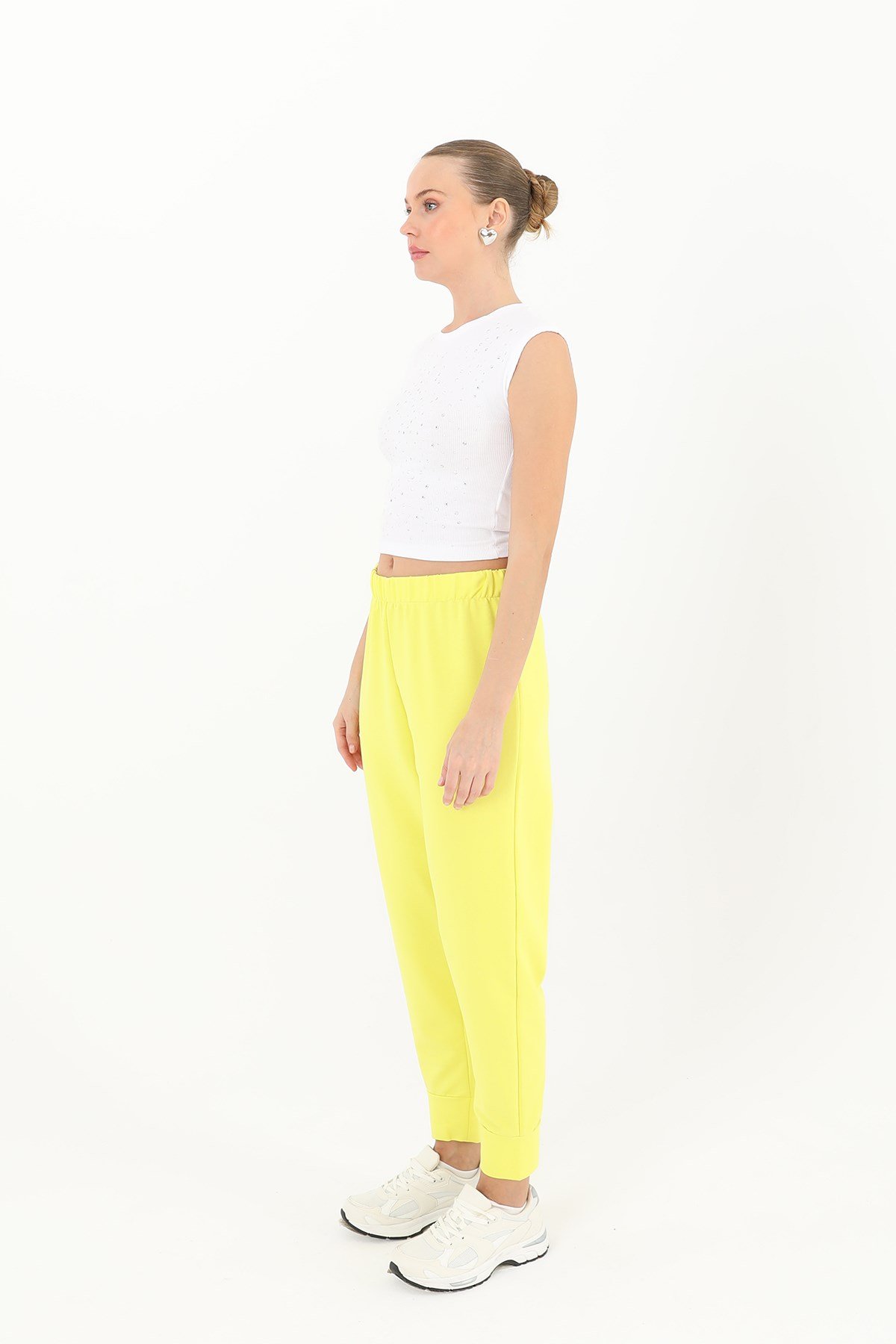 Kadın Ribana Detaylı Eşofman Altı - 30189PNT Limon Yeşili Pantolon Soul 