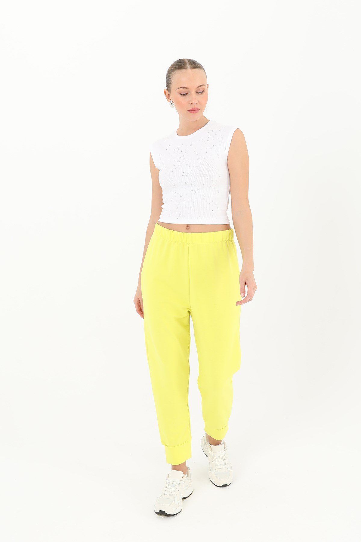 Kadın Ribana Detaylı Eşofman Altı - 30189PNT Limon Yeşili Pantolon Soul 