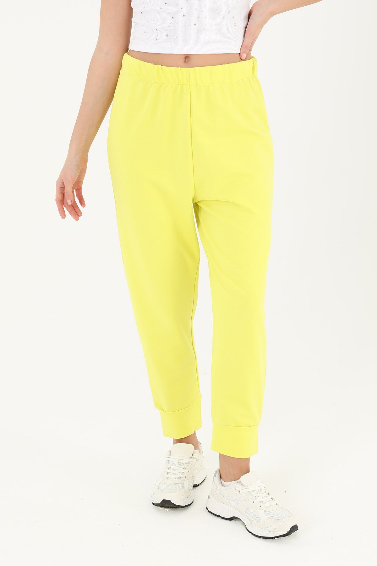 Kadın Ribana Detaylı Eşofman Altı - 30189PNT Limon Yeşili Pantolon Soul 