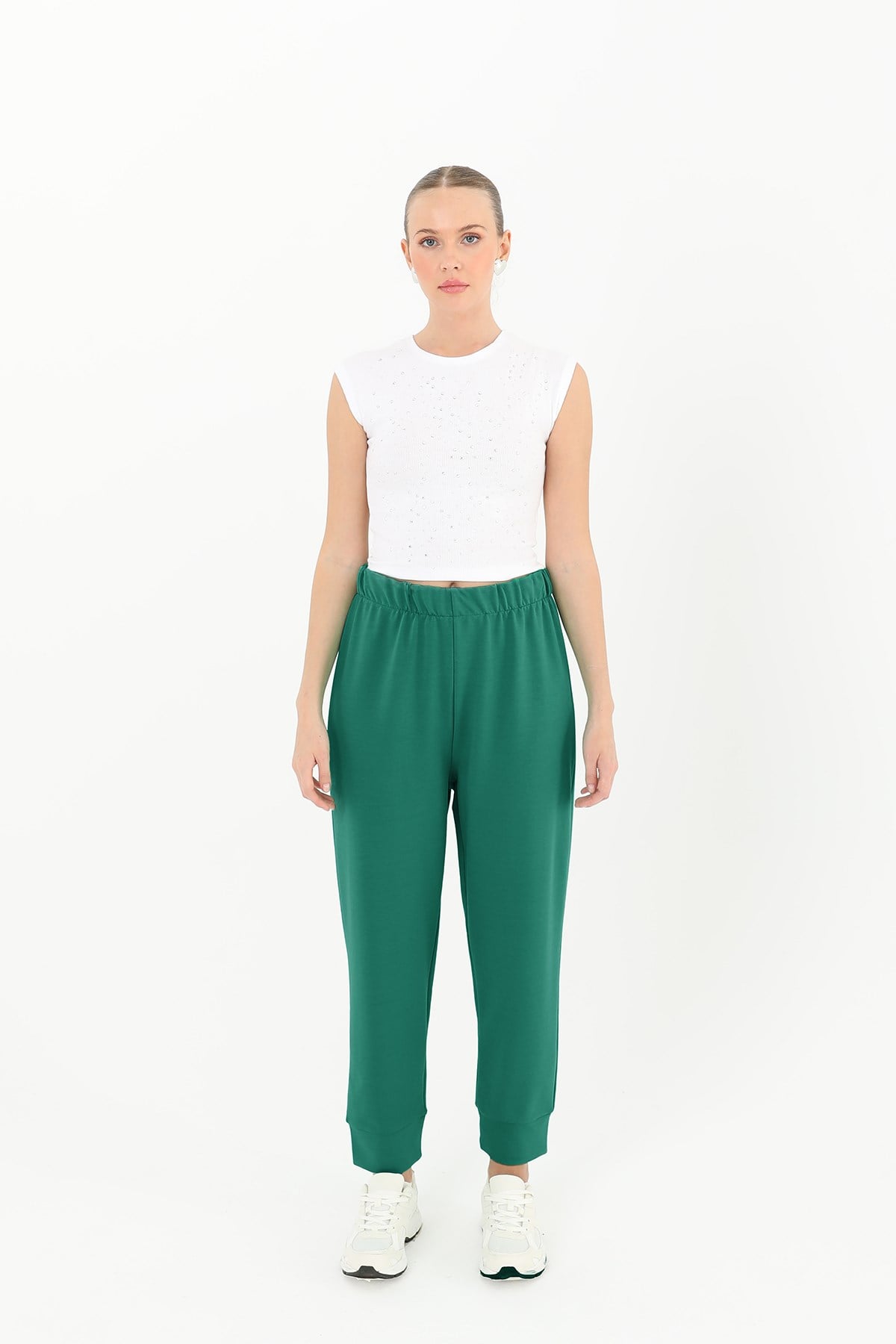Kadın Ribana Detaylı Eşofman Altı - 30189PNT - Yeşil Pantolon Soul 