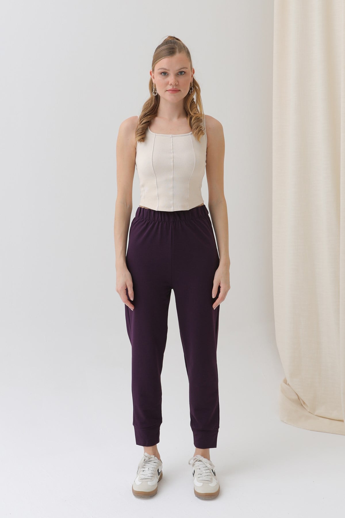 Kadın Ribana Detaylı Eşofman Altı - 30189PNT Mor Pantolon Soul 