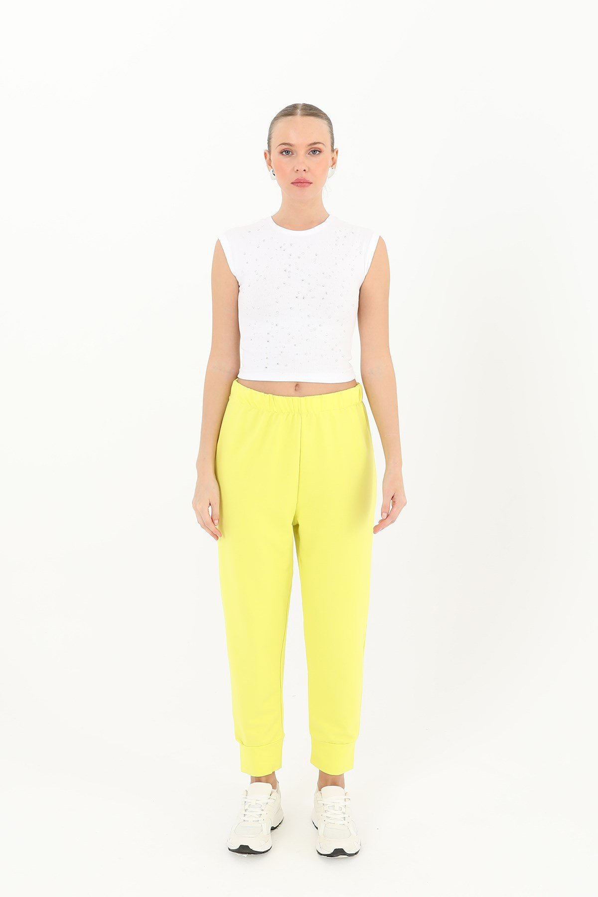 Kadın Ribana Detaylı Eşofman Altı - 30189PNT Limon Yeşili Pantolon Soul 