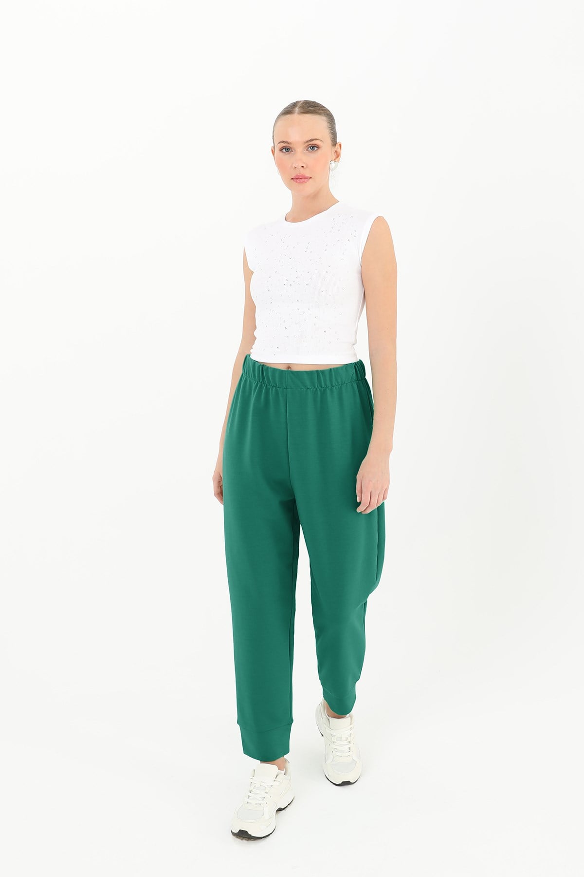 Kadın Ribana Detaylı Eşofman Altı - 30189PNT - Yeşil Pantolon Soul 