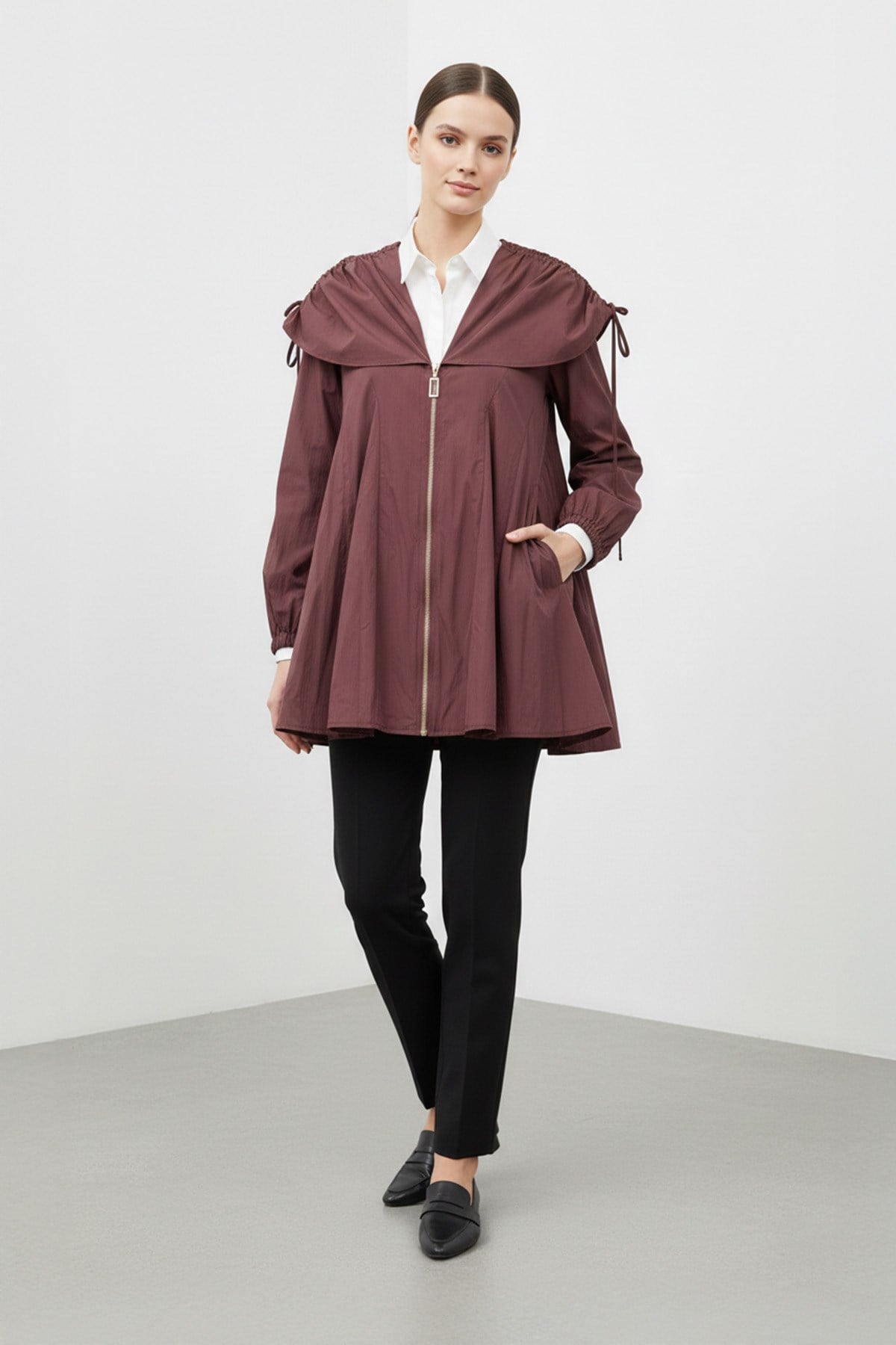 Kadın  Salaş  Yaka Detaylı Ceket -32457CKT - Bordo Ceket Soul 