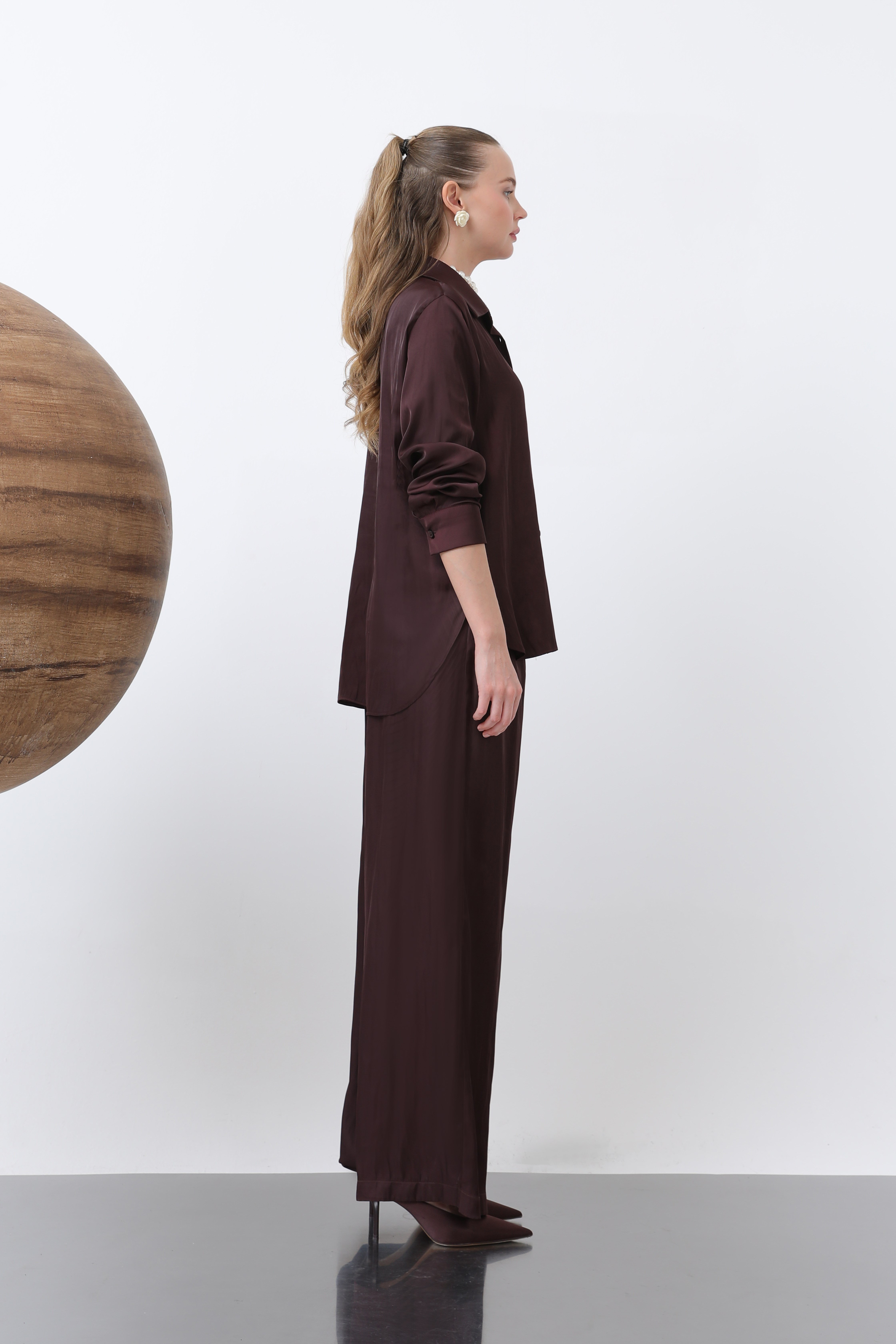 Kadın Saten Gömlek - 32258GML - Bordo Gömlek Soul 