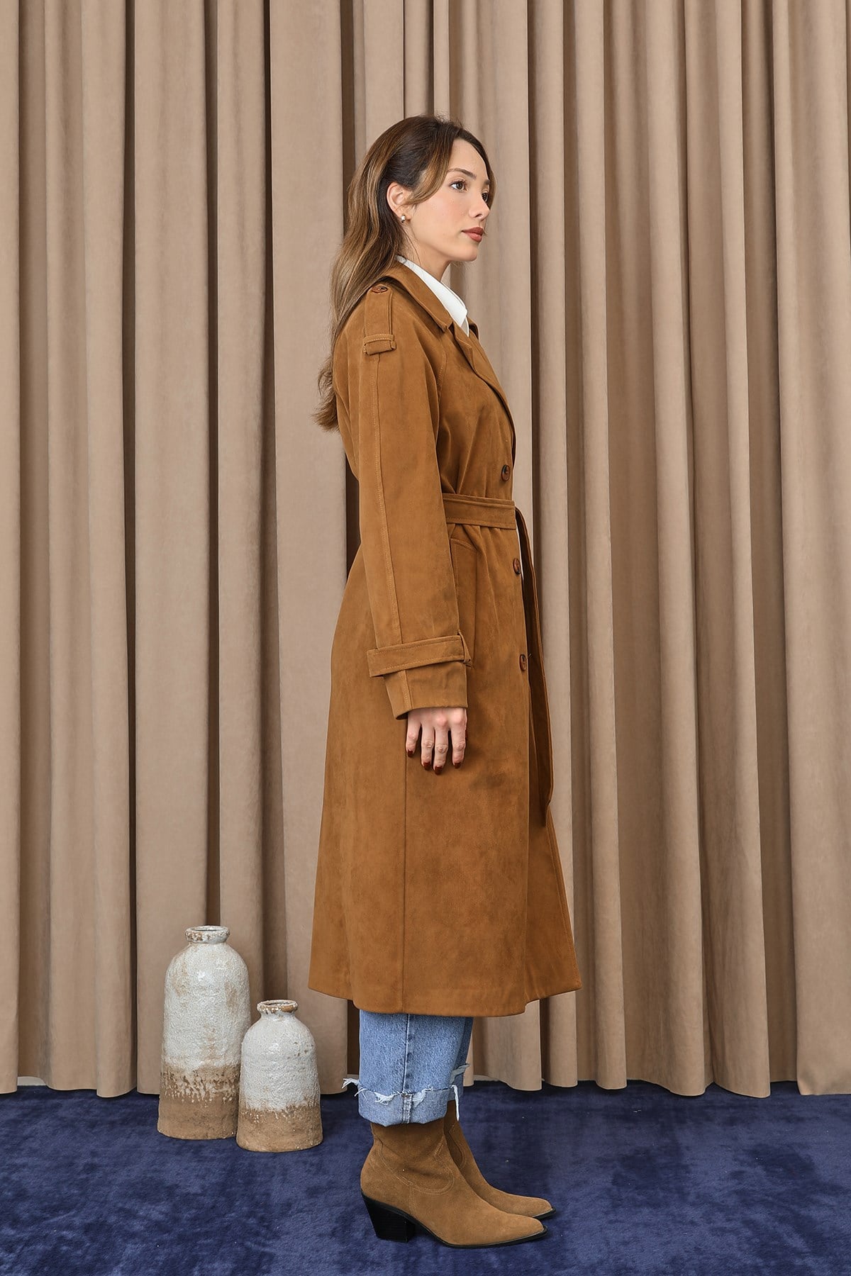 Kadın Süet Trench  -  32407TRC - Deve Tüyü Trençkot Soul 