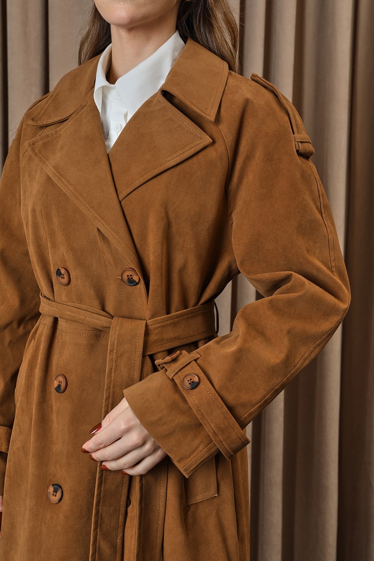 Kadın Süet Trench  -  32407TRC - Deve Tüyü Trençkot Soul 