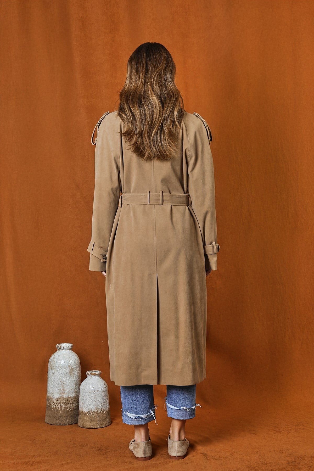 Kadın Süet Trench  -  32407TRC - Vizon Trençkot Soul 