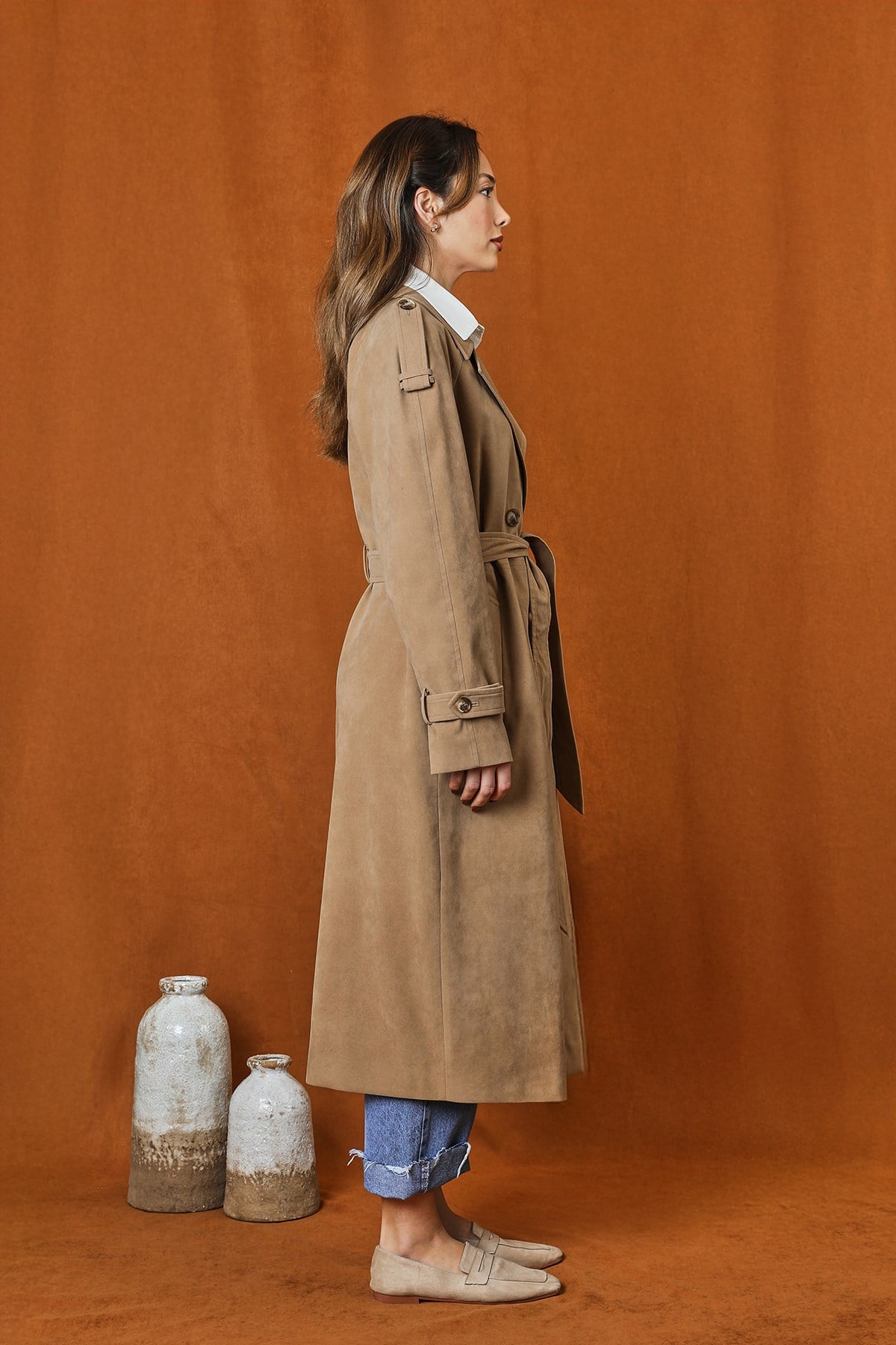 Kadın Süet Trench  -  32407TRC - Vizon Trençkot Soul 