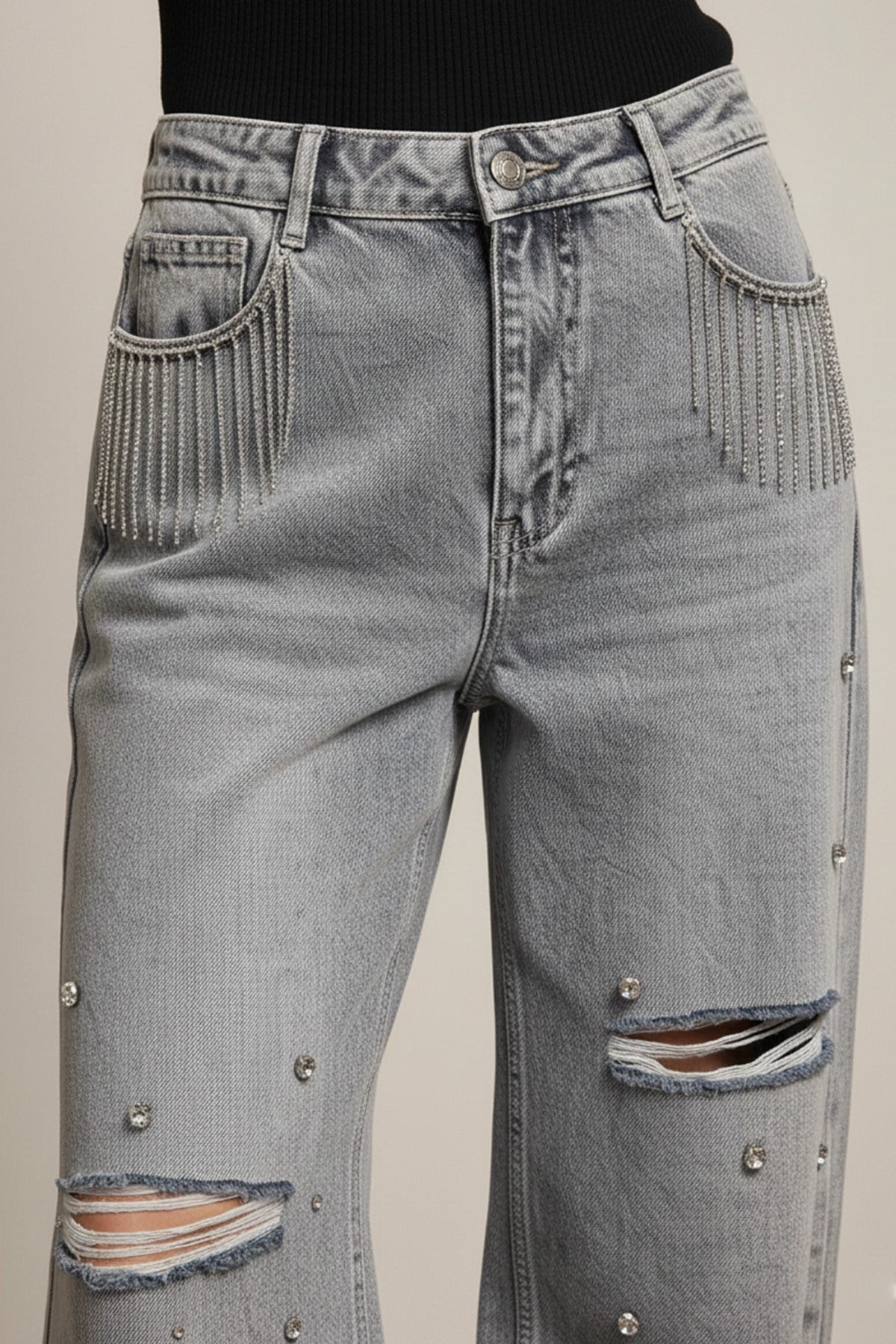 Kadın Taş Detaylı Geniş Paça Pantolon - 31055PNT Açık Mavi Pantolon Soul 