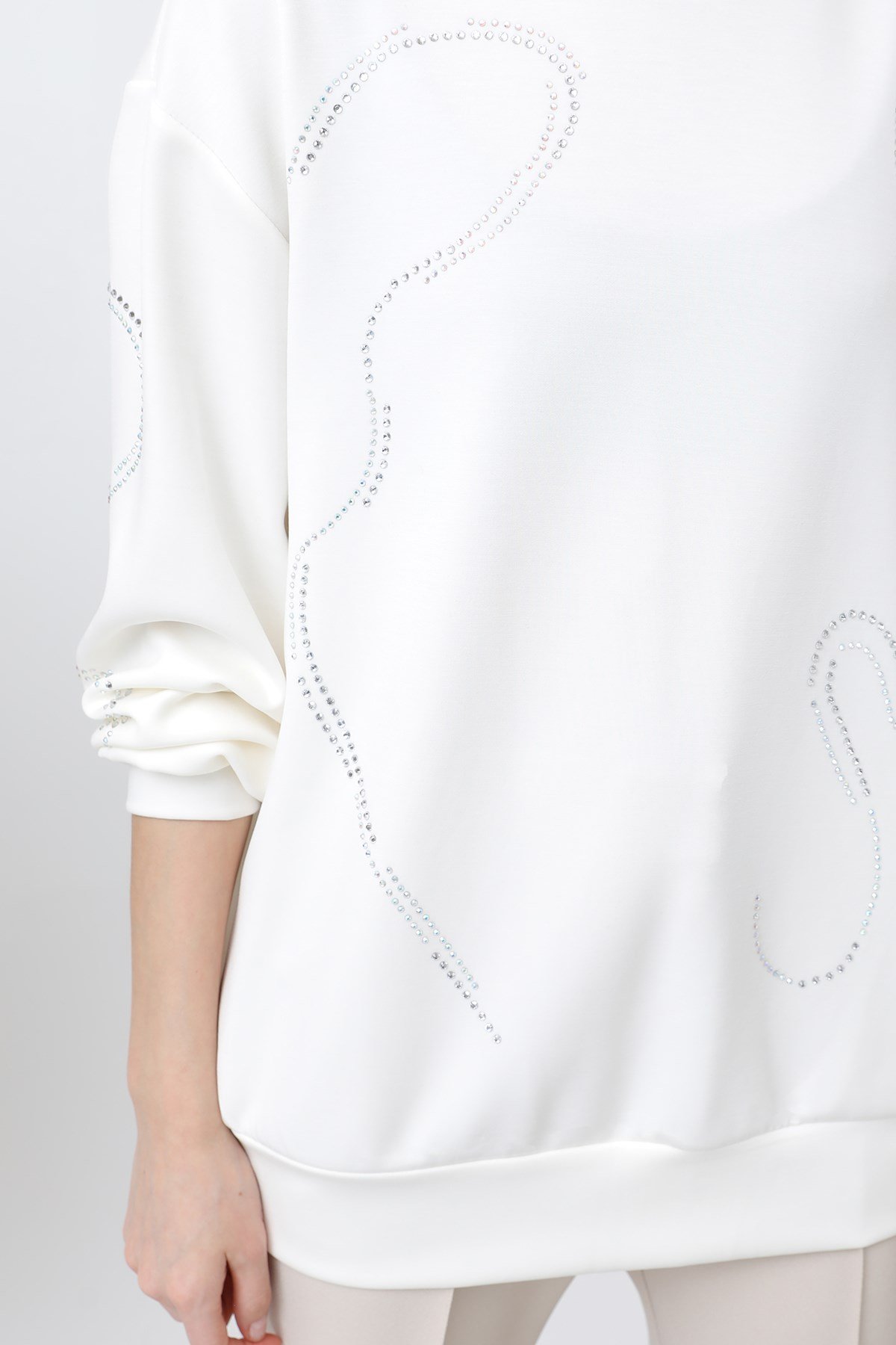 Kadın Taşlı Basic Sweat -32117SWT - Ekru Sweatshirt Soul 