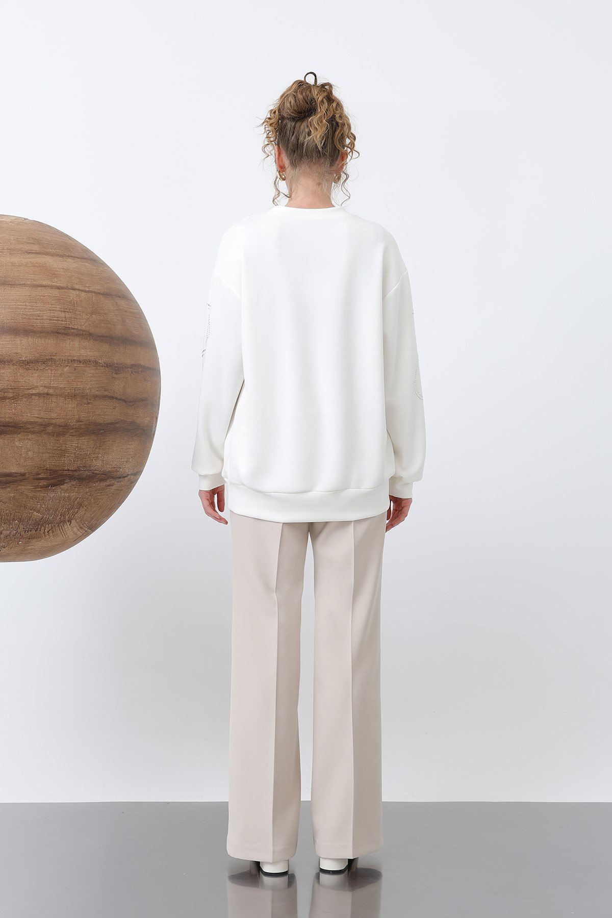 Kadın Taşlı Basic Sweat -32117SWT - Ekru Sweatshirt Soul 
