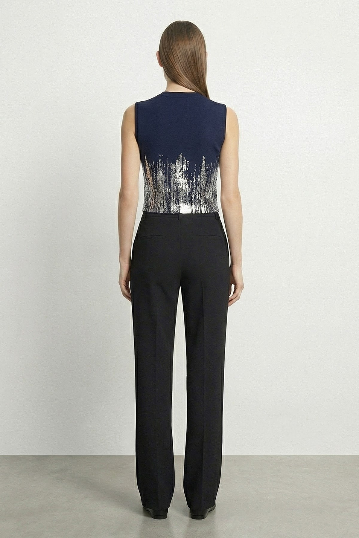 Kadın Varak Baskılı Kolsuz Crop Top  - 31721CRP - Lacivert Crop Top Soul 