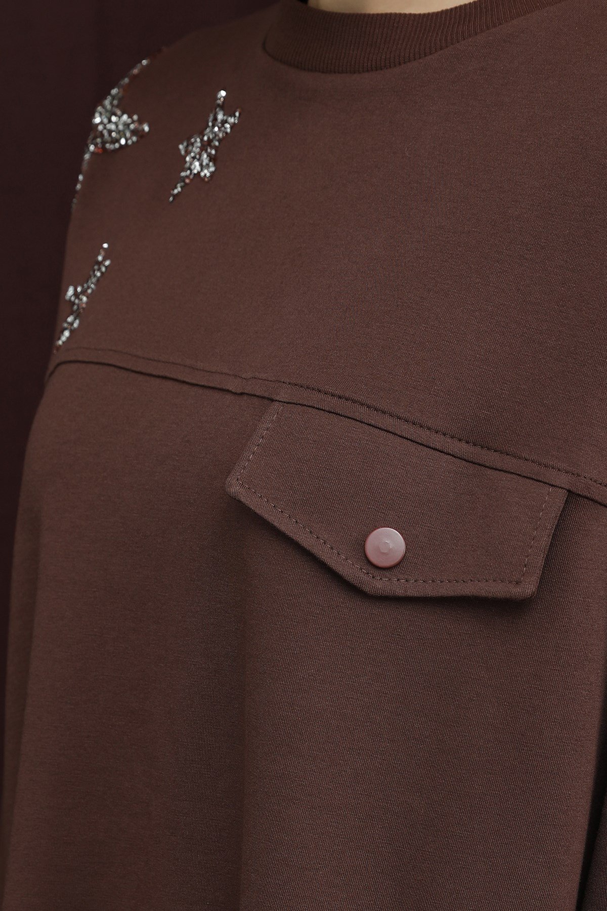 Kadın Yıldız Detaylı Basic Tunik - 10736TUN - Kahverengi Tunik Puane 