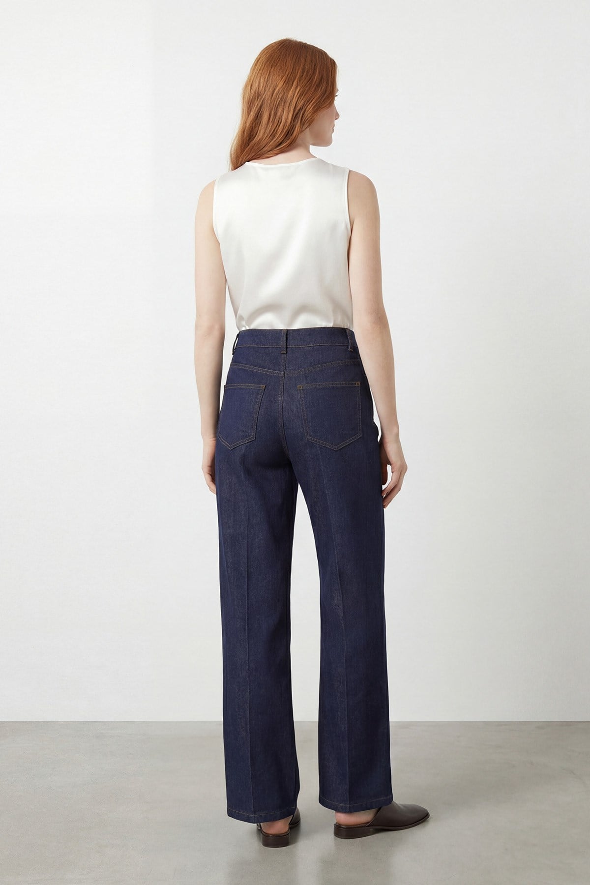 Kadın Yüksek Bel Esnek Dokuma Pantolon - 32481PNT Lacivert Pantolon Soul 