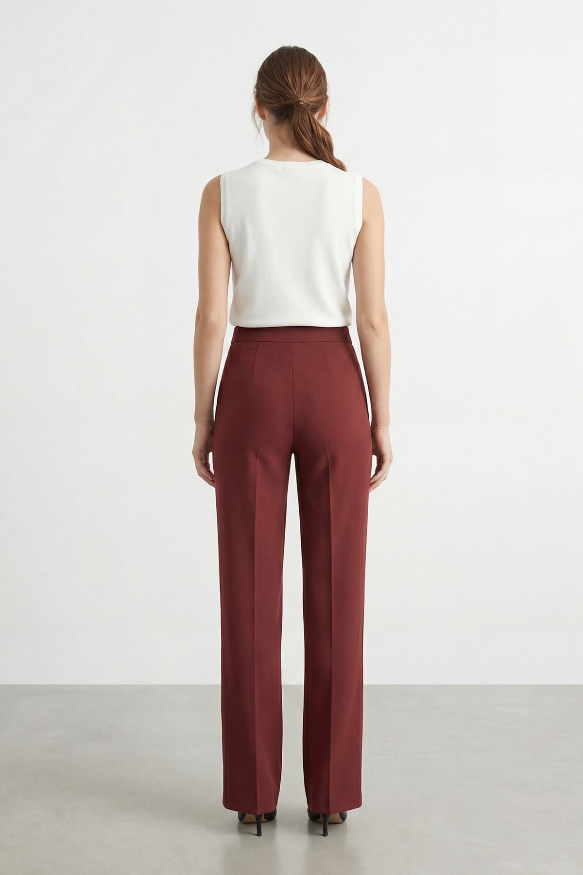 Kadın Yüksek Bel  Geniş Paça Pantolon – 18298PNT - Bordo Pantolon Puane 