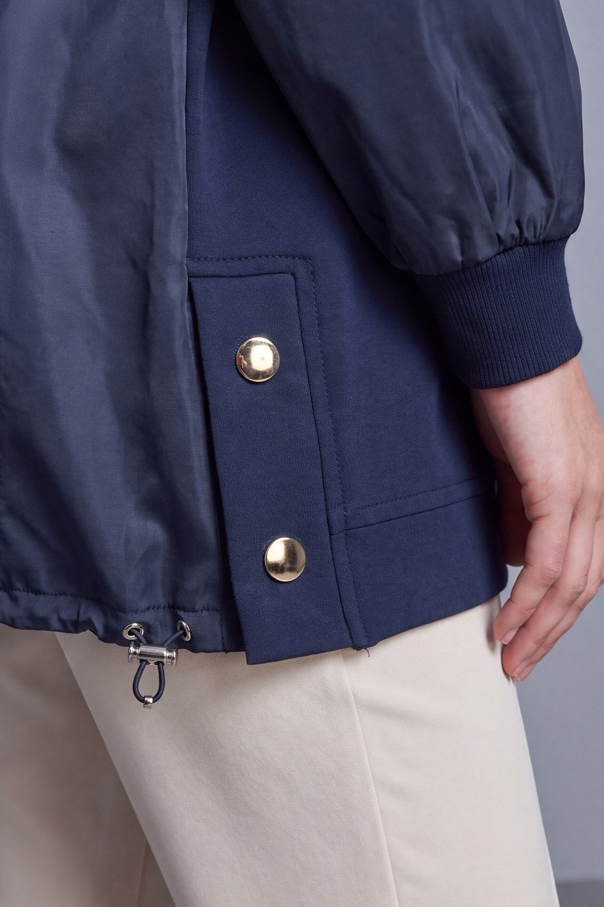 Kontrast Kollu Düğme Detaylı Nervür Dikişli Oversize Tunik Lacivert Tunik Puane 
