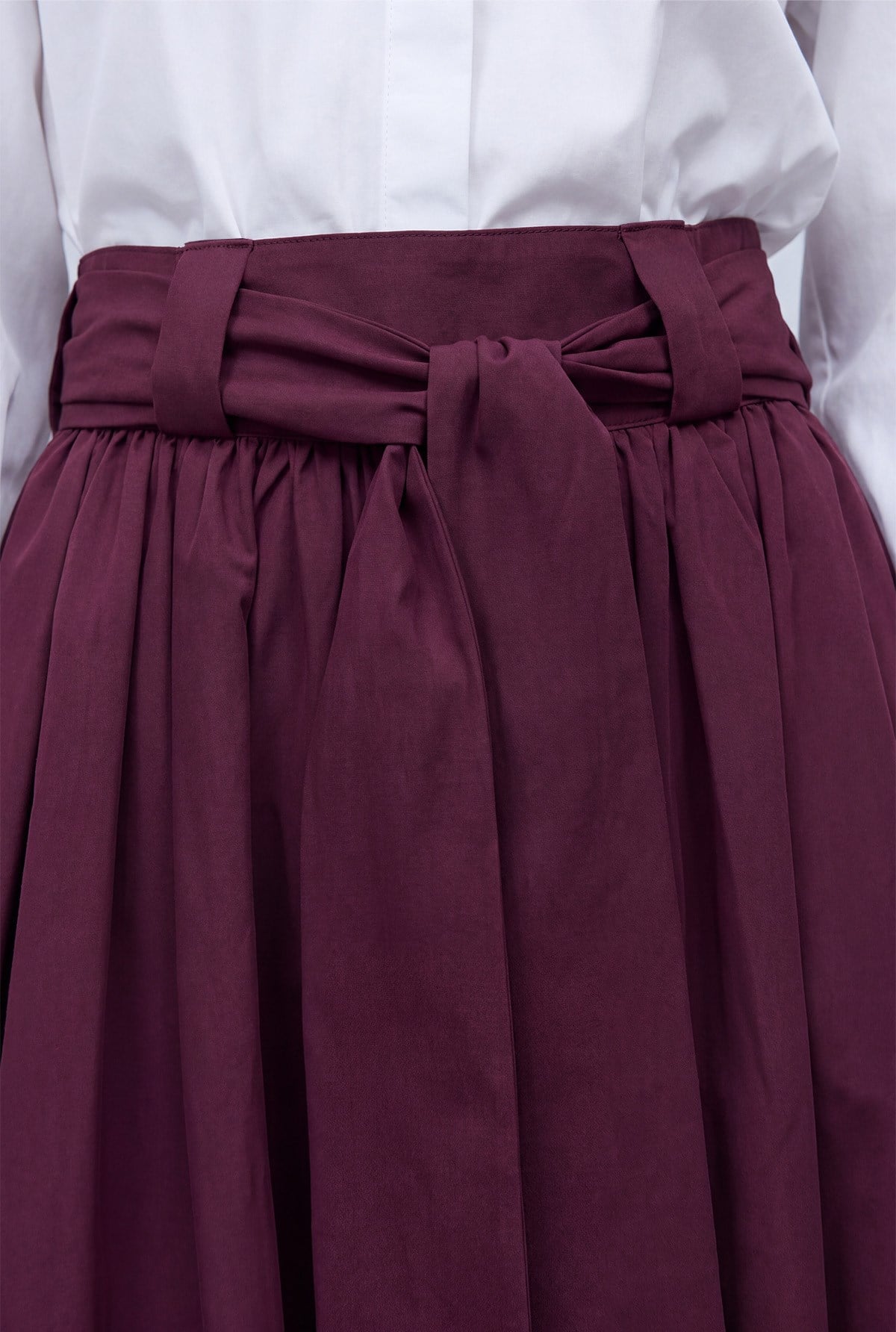 Kuşaklı Pileli Maxi Etek Bordo Etek Soul 