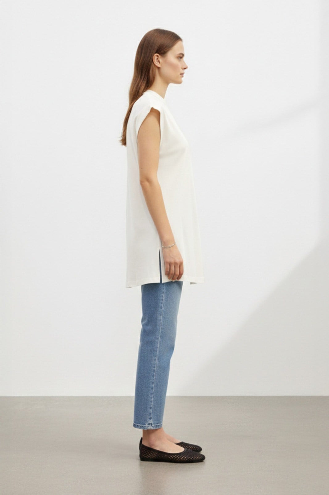 Minimal Kesim Oversize T-Shirt-40016 - Ekru Tshirt Puane 