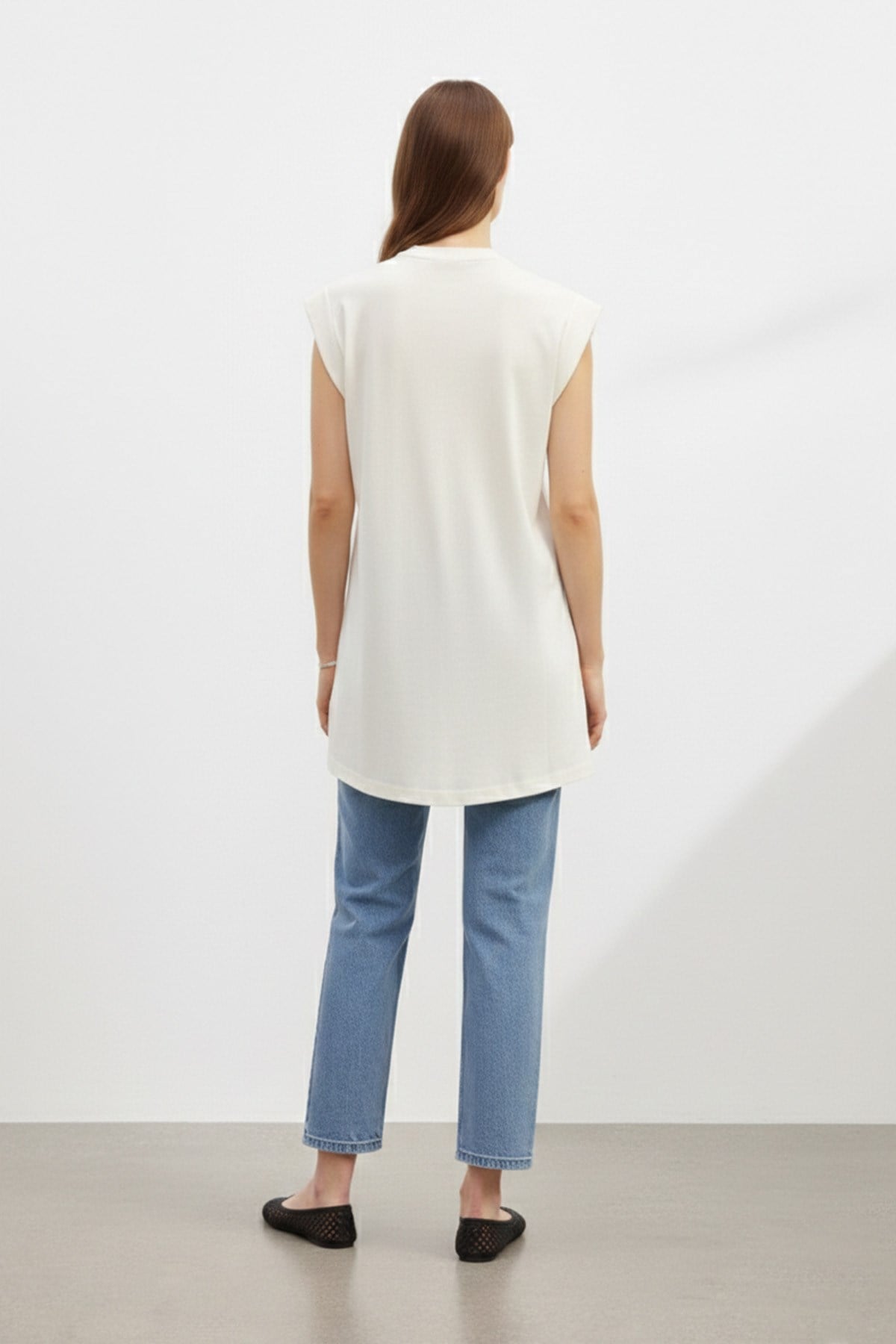 Minimal Kesim Oversize T-Shirt-40016 - Ekru Tshirt Puane 