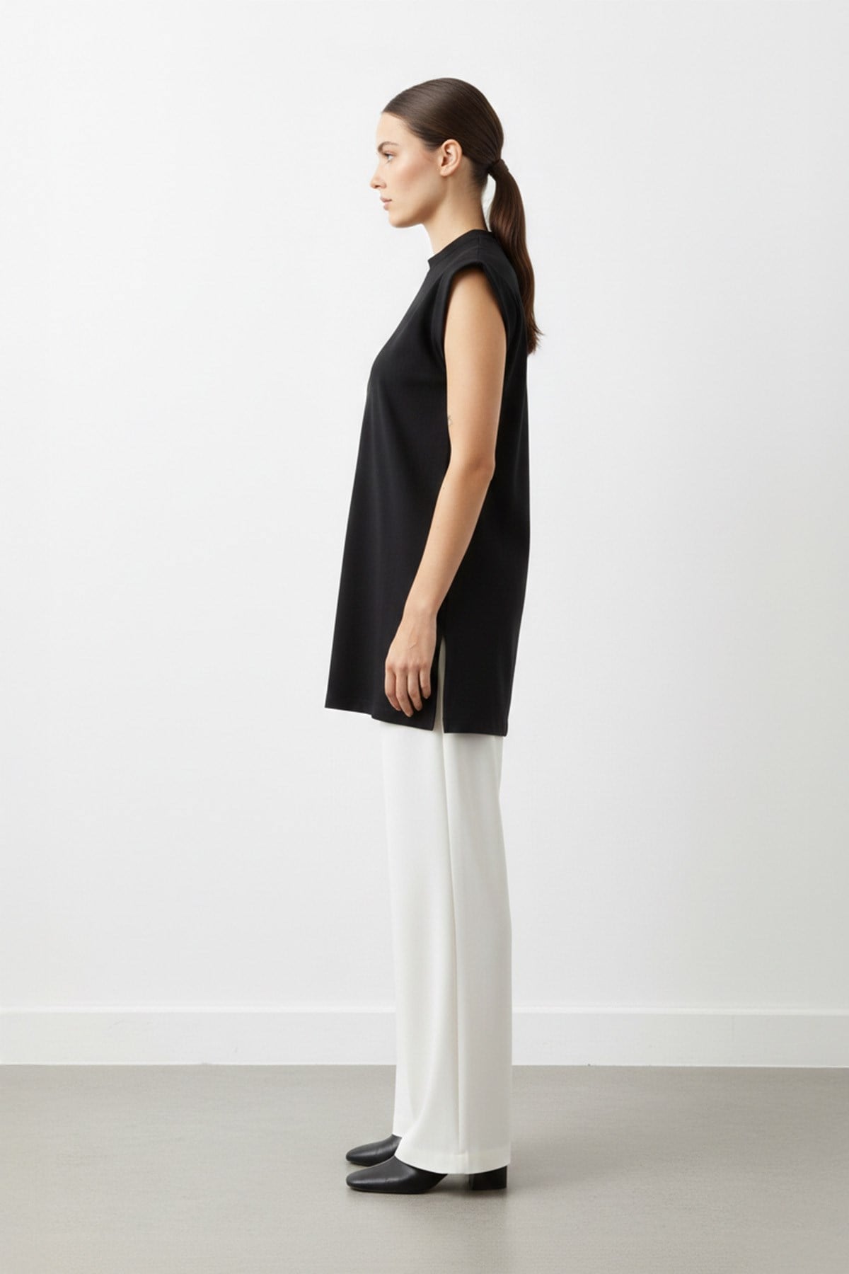 Minimal Kesim Oversize T-Shirt-40016 - Siyah Tshirt Puane 