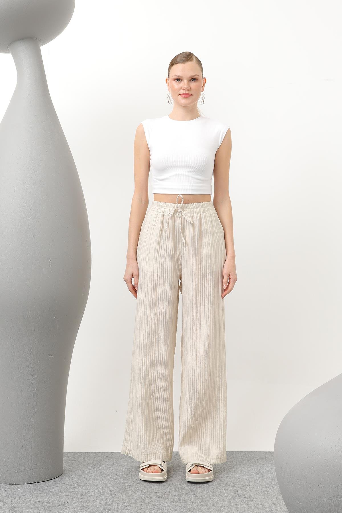 Kadın Basic Lastikli Pantolon - 32213PNT - STONE