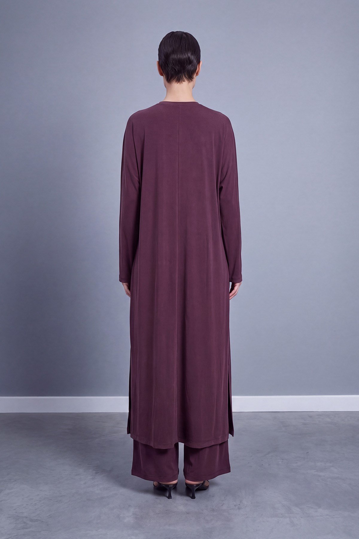 Yırtmaçlı Salaş Tunik Pantolon Takım Mürdüm Eşofman Takım Puane 