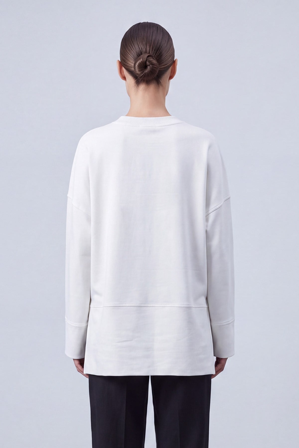Yırtmaçlı Yuvarlak Yaka Sweatshirt - Ekru Bluz Soul 