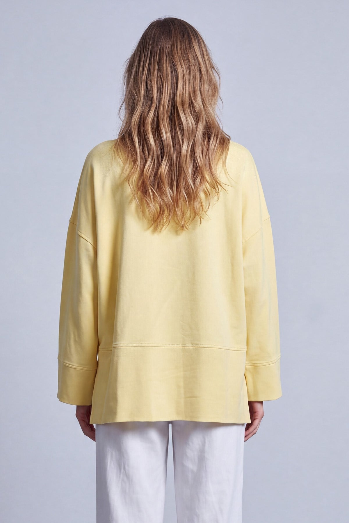 Yırtmaçlı Yuvarlak Yaka Sweatshirt - Sarı Bluz Soul 