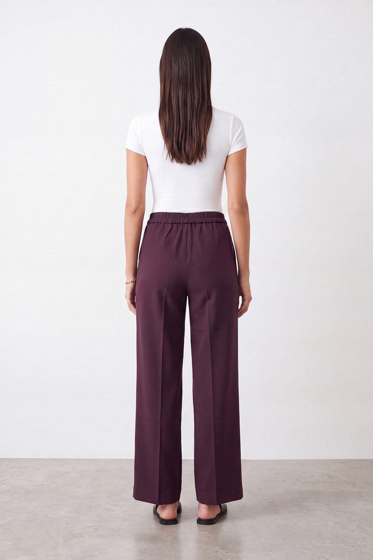 Yüksek Bel Düz Paça Kumaş Pantolon - Bordo Pantolon Puane 