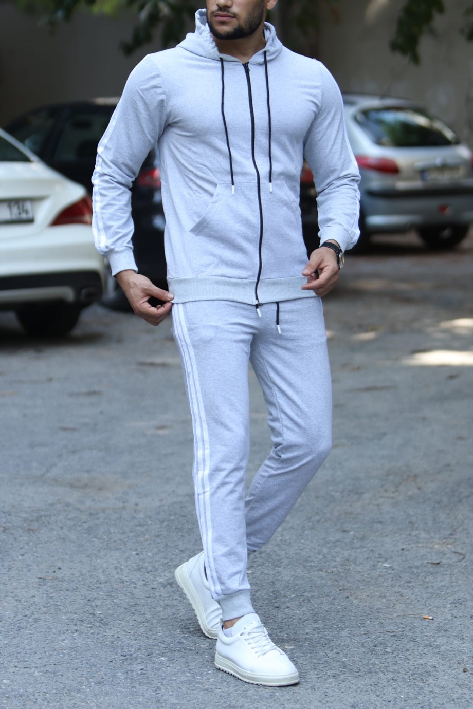 GRİ  MEVSİMLİK FERMUARLI EŞOFMAN TAKIMI GOLDEN TOPTAN