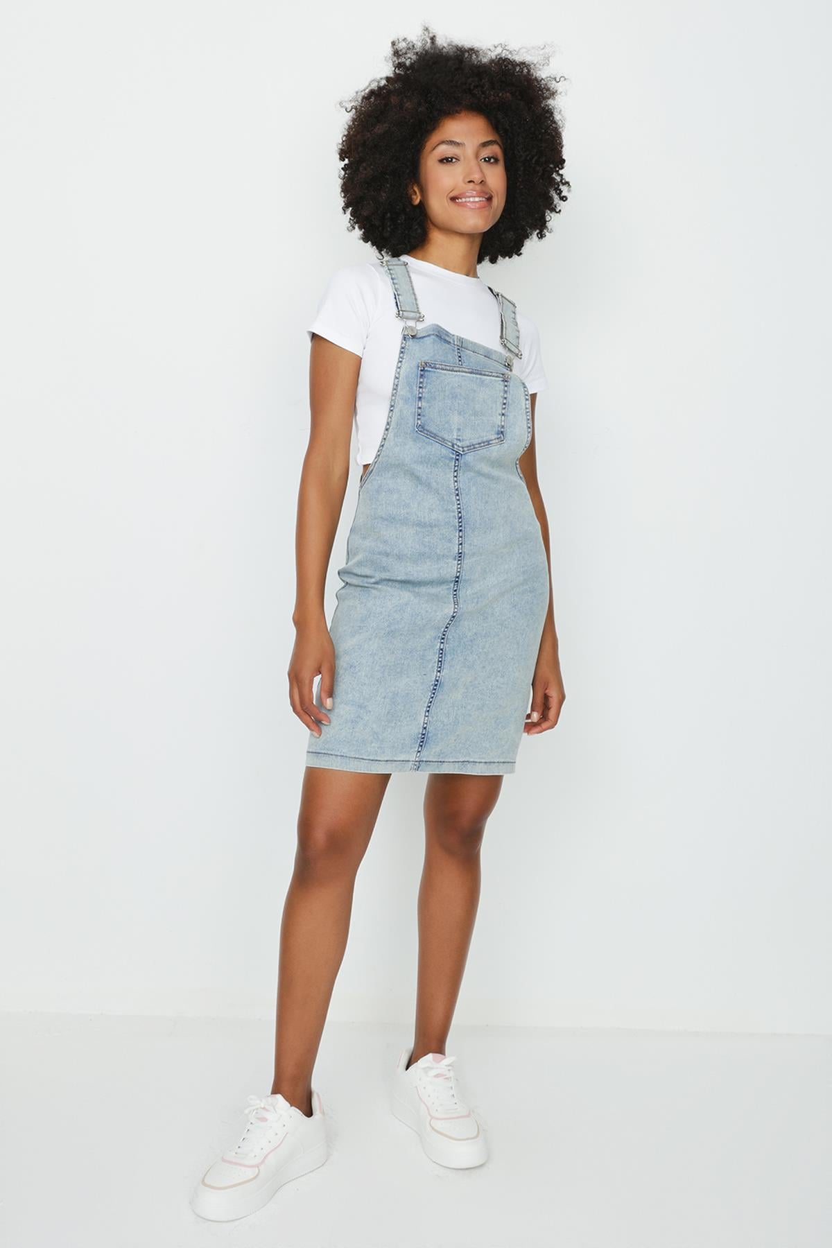 Kadın Askılı Denim Salopet Elbise