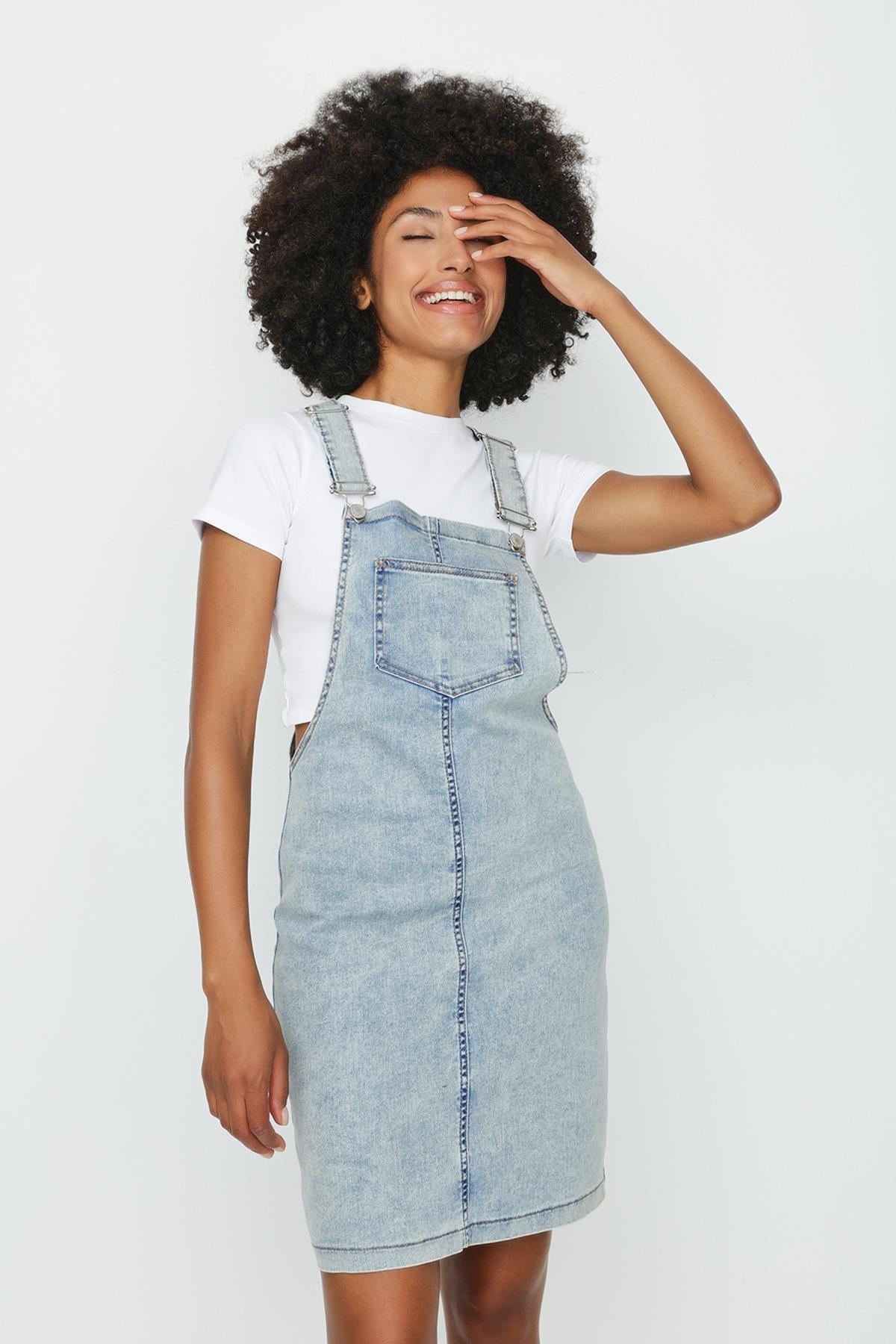 Kadın Askılı Denim Salopet Elbise