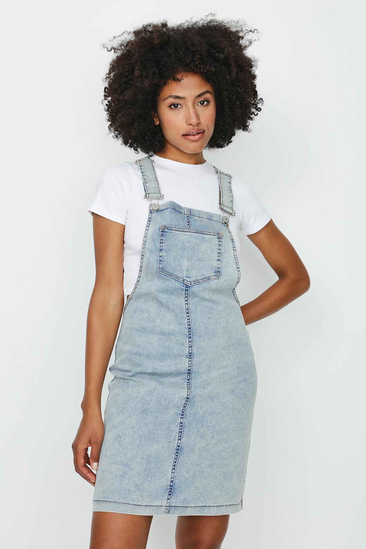Kadın Askılı Denim Salopet Elbise