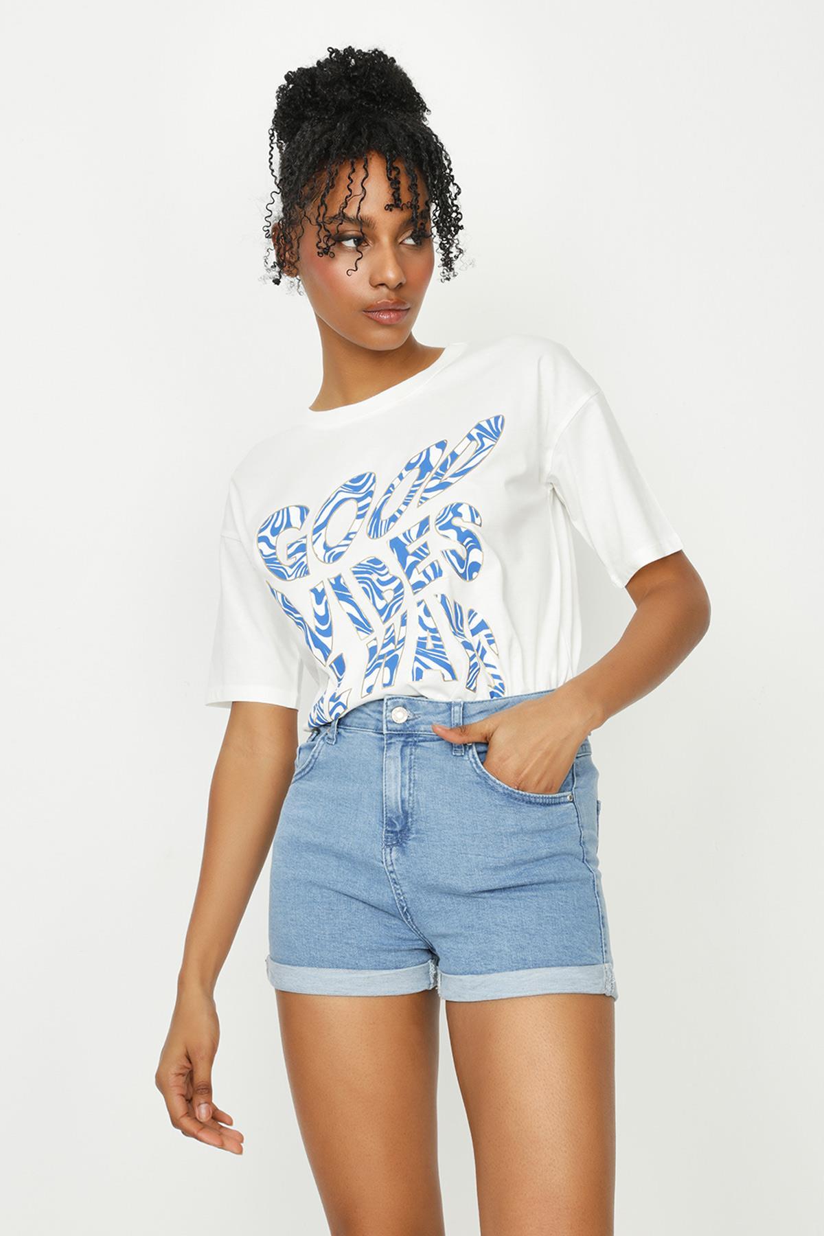 Kadın Baskılı Basic T-Shirt