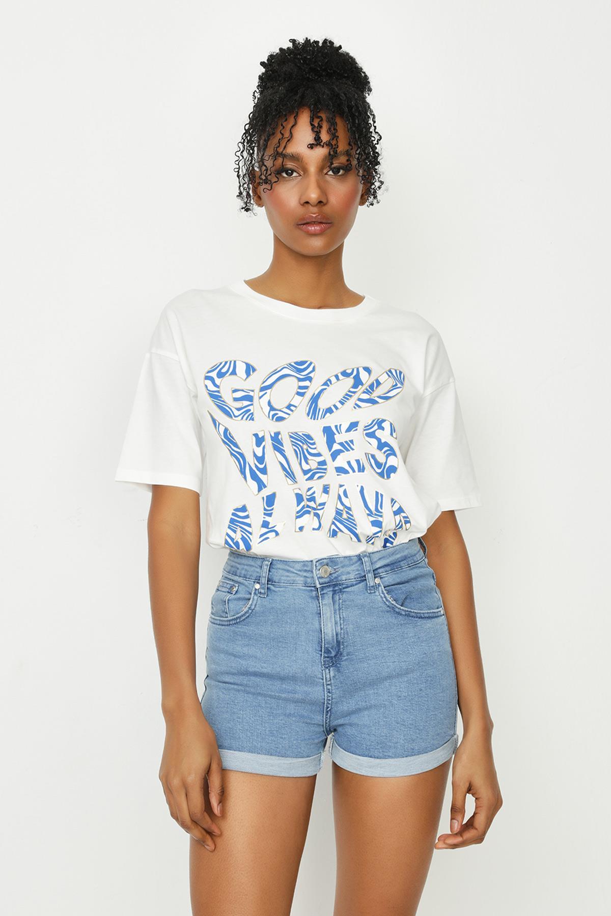 Kadın Baskılı Basic T-Shirt