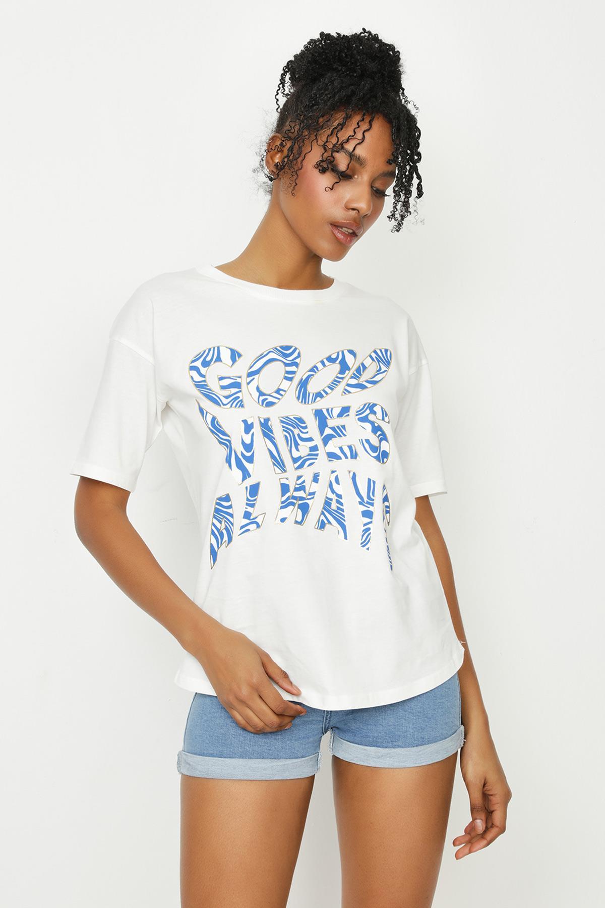 Kadın Baskılı Basic T-Shirt