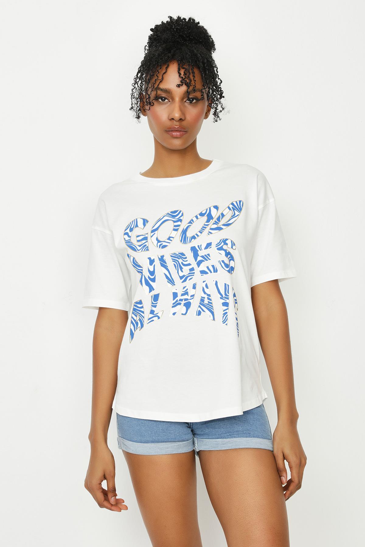 Kadın Baskılı Basic T-Shirt