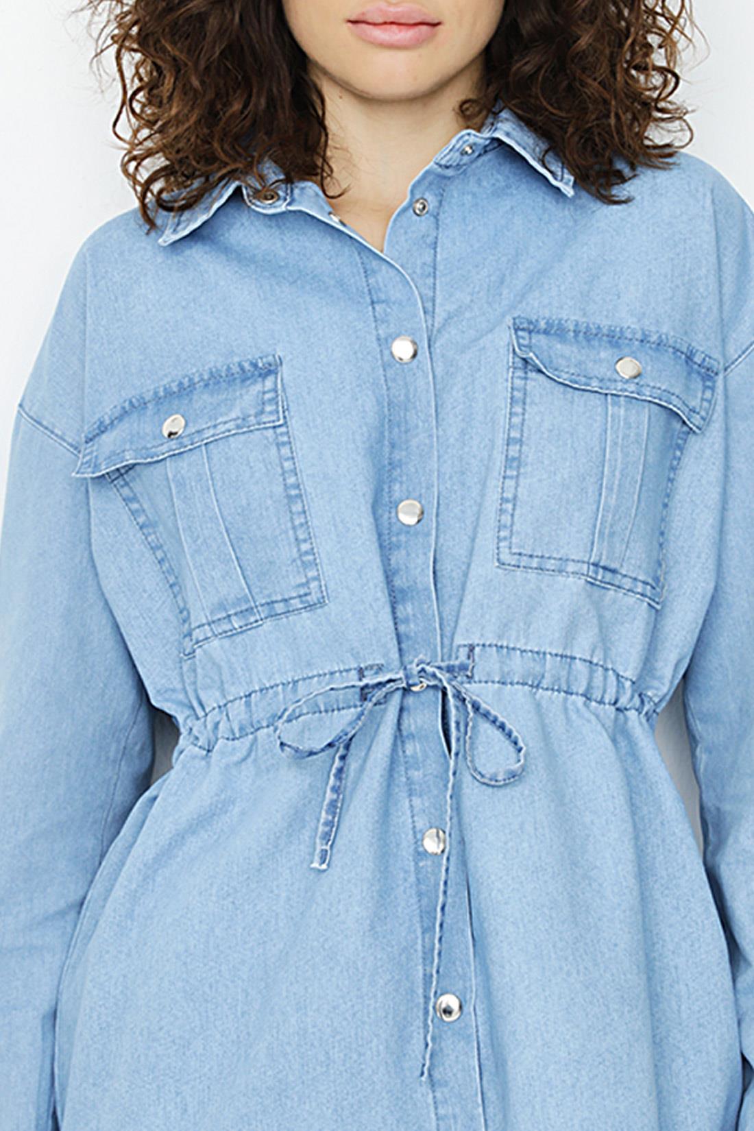 Kadın Çıtçıt Kapamalı Denim Gömlek Elbise