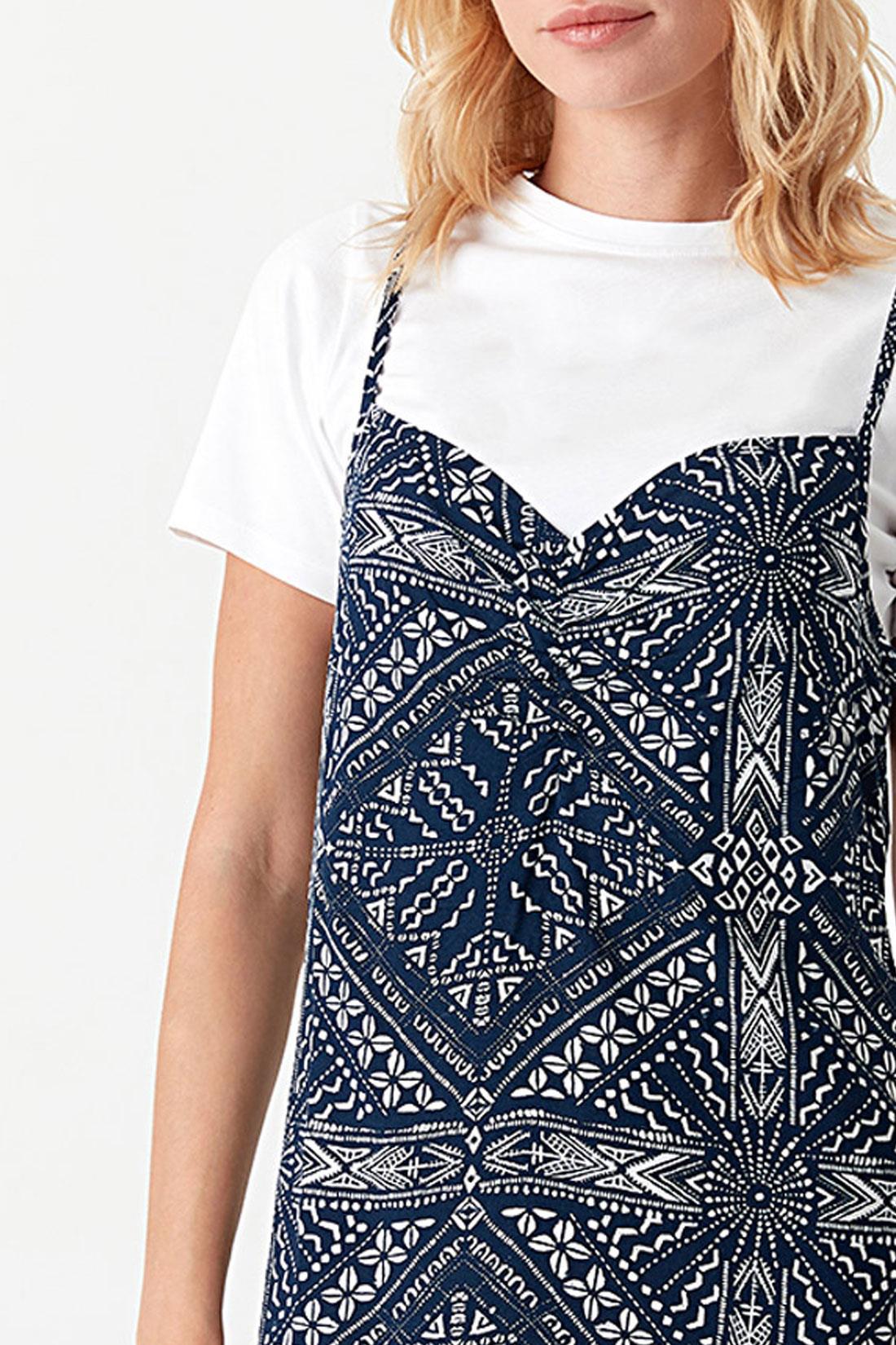Kadın Crop T-shirt Detaylı Mavi Desenli Elbise