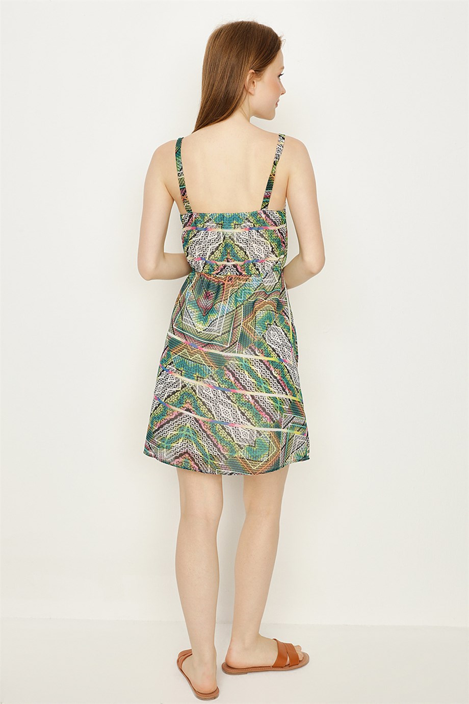 Kadın Desenli Askılı Elbise