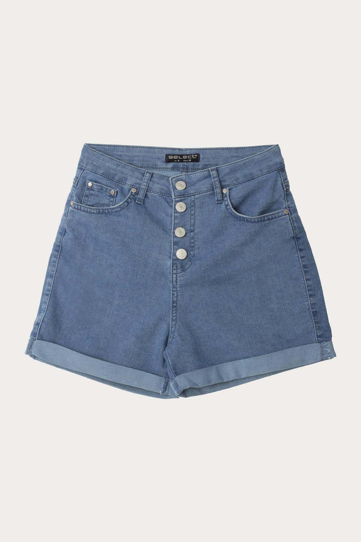 Kadın Düğmeli Mini Denim Şort