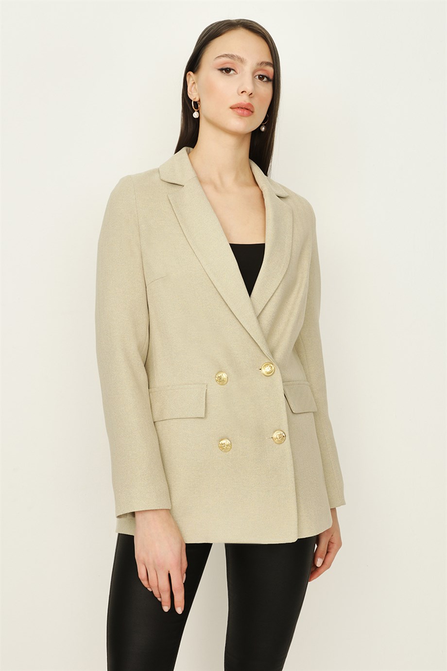 Kadın Gold Düğmeli Blazer Ceket