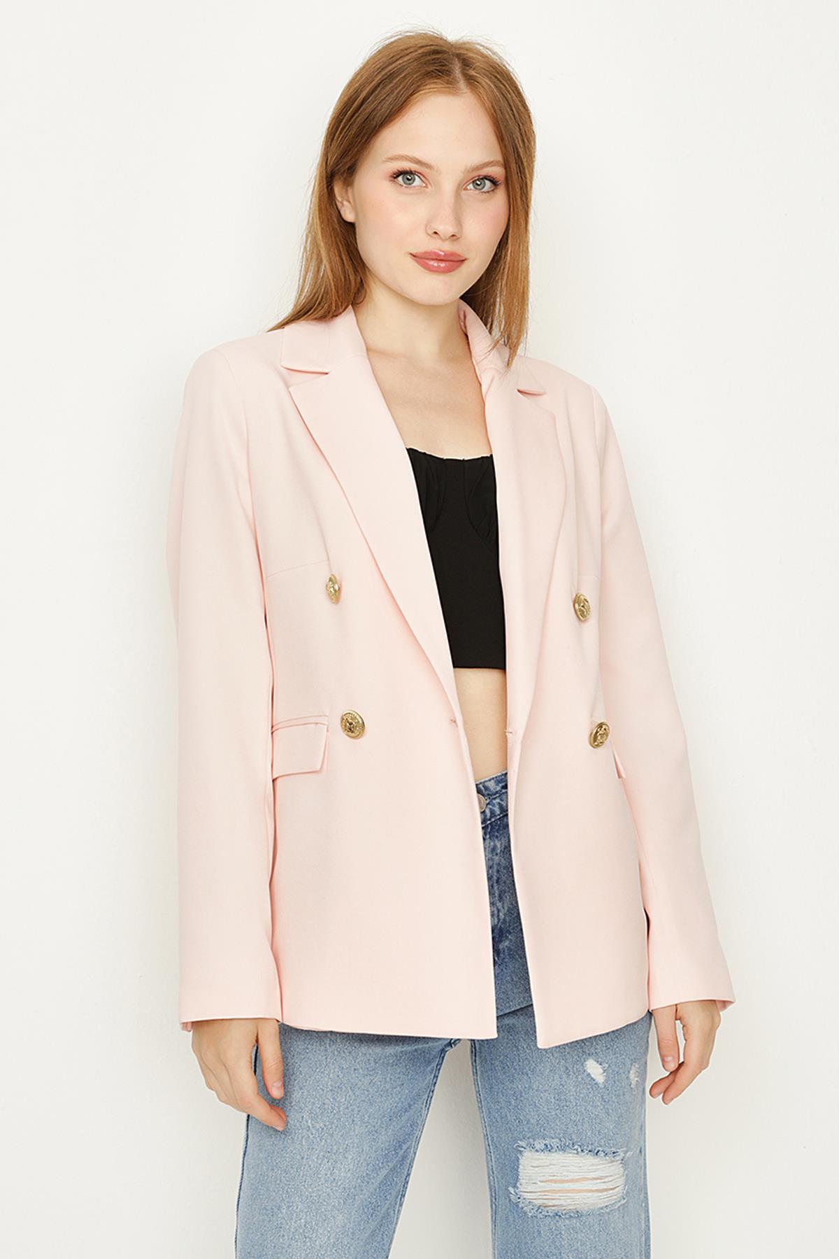 Kadın Gold Düğmeli Blazer Ceket