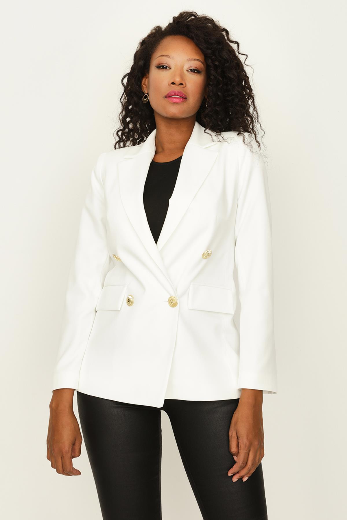 Kadın Gold Düğmeli Blazer Ceket