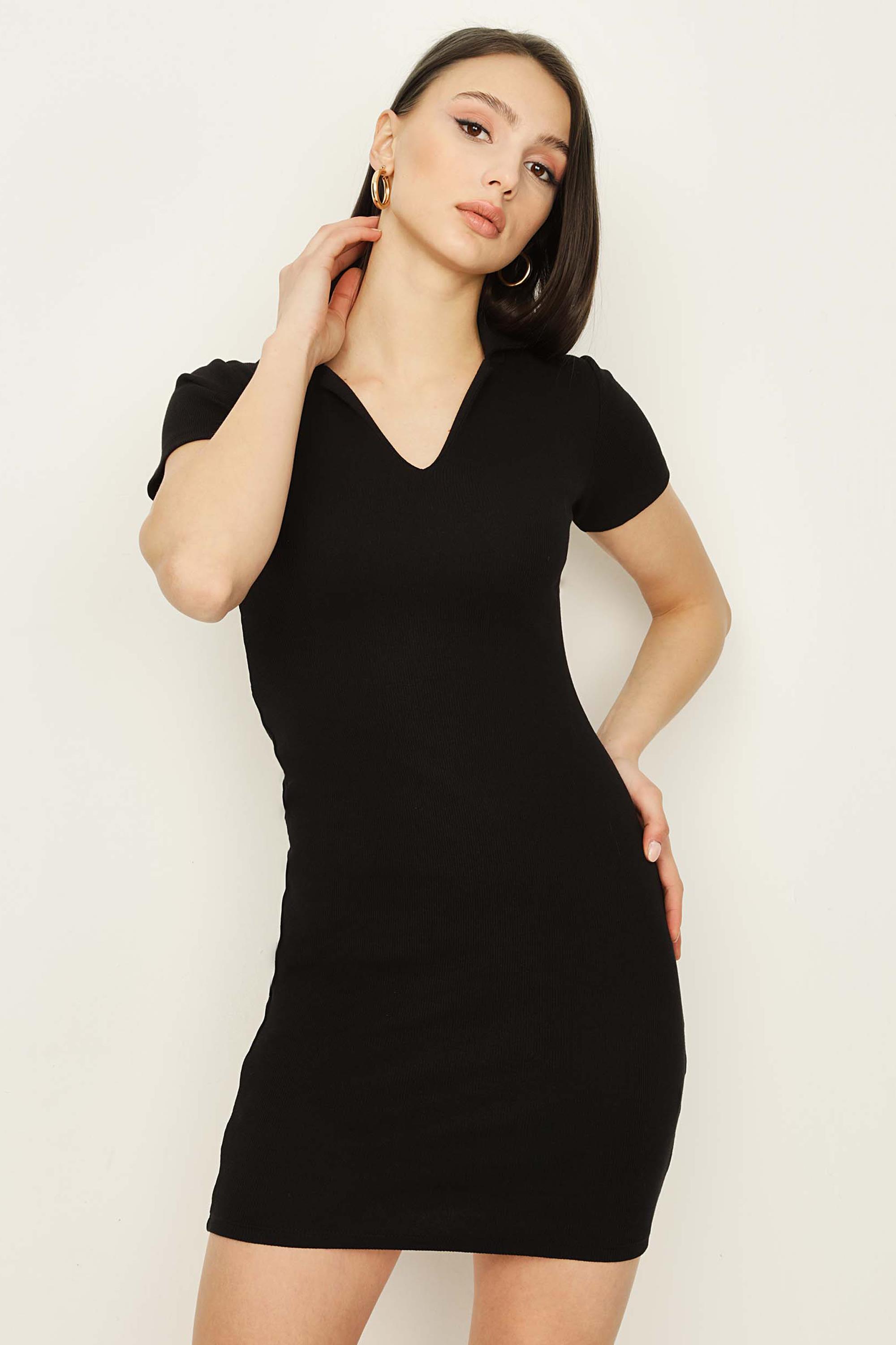 Kadın Gömlek Yaka Örme Elbise