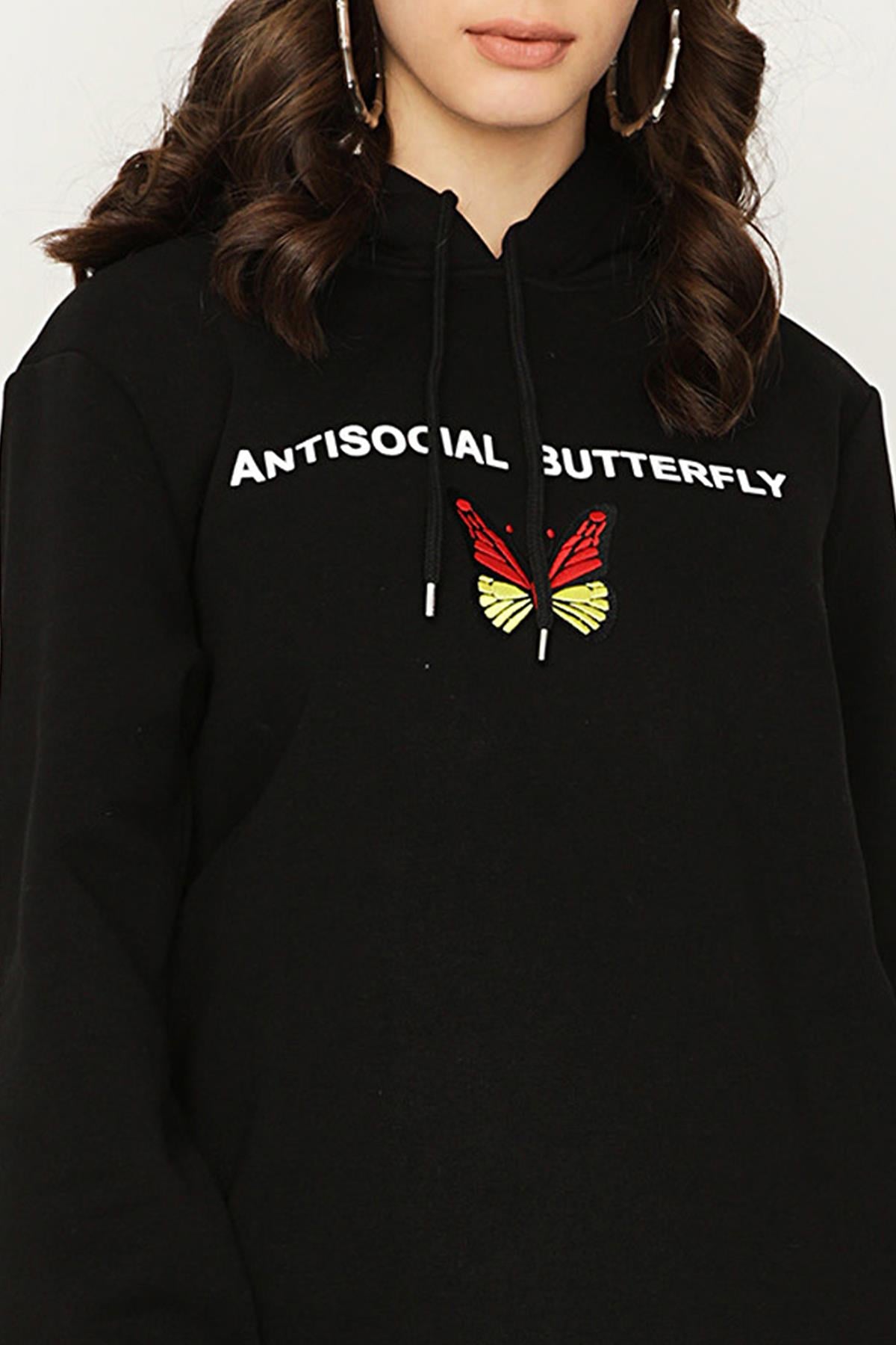 Kadın Kapüşonlu Basic Sweat Elbise