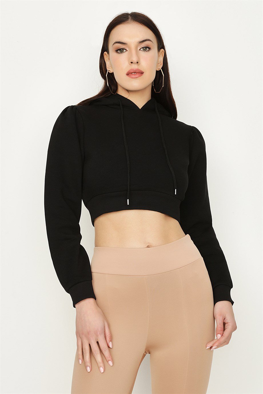 Kadın Kapüşonlu Crop Sweatshirt