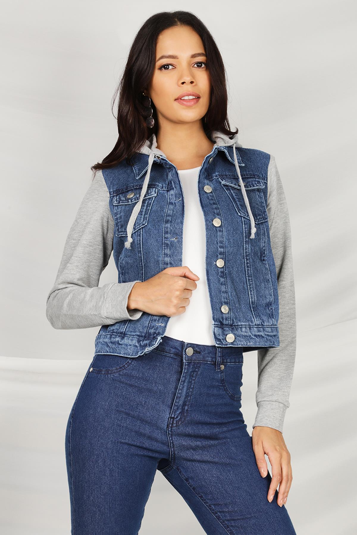 Kadın Kapüşonlu Denim Ceket