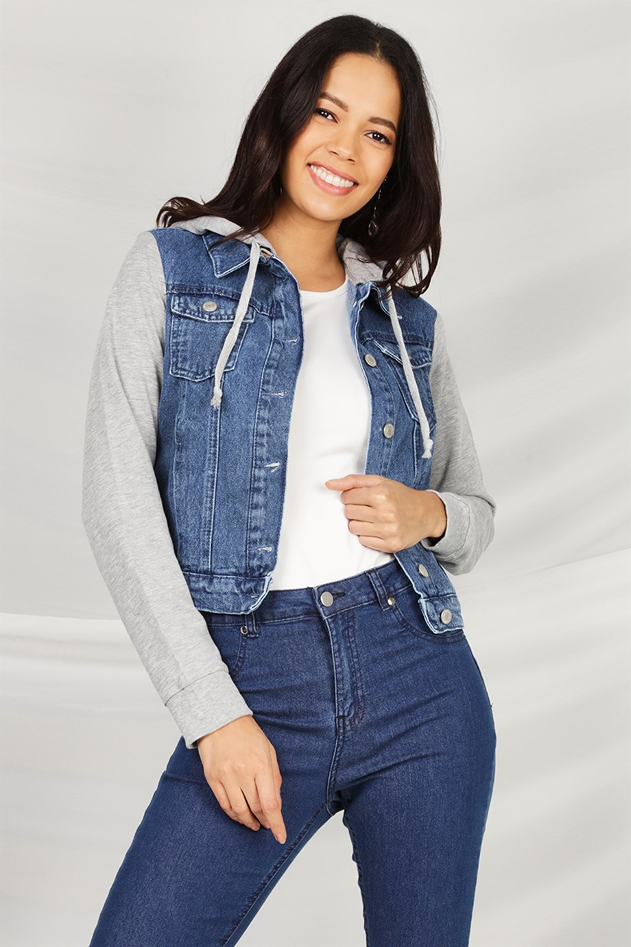 Kadın Kapüşonlu Denim Ceket